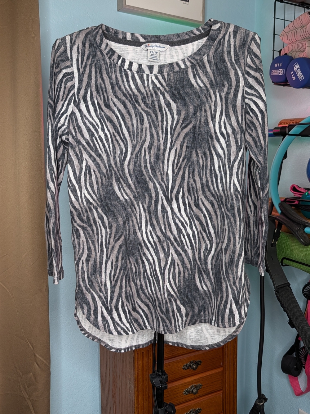 Tommy Bahama Ashby Isles Coastal Zebra 3/4 Sleeve Slub Cotton Tee XS